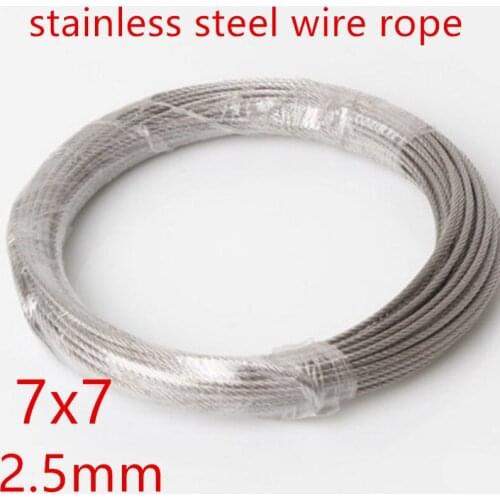 10m/lot 2.5mm High Stainless Steel Wire Rope Tensile Diameter 7X7 Structure Cable Gray