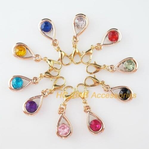 10 New Teardrop Charms With Lobster Claw Clasps KC Gold Plated Retro Mixed Crystal 9.5x17.5mm