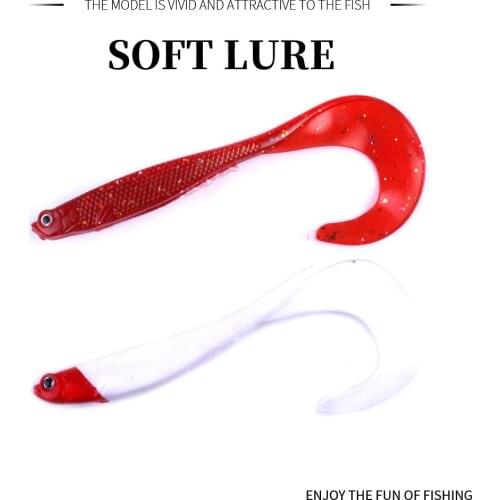 10pcs/lot 3D Eyes Long tail Luminous soft fishing lure Abdomen open hook Soft bait 11.5cm 9g Jig Head Soft Lure Fly Fishing Bait