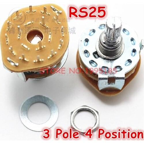 10pcs/Lot RS25 3P4T Band Switches Channel Rotary Switch 3 Pole 4 Position 20mm 3*4 gear