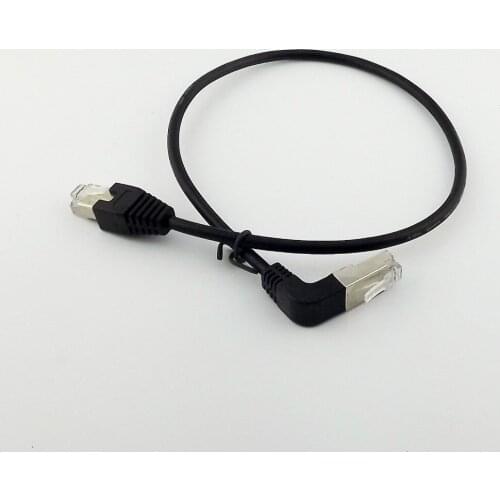 10pcs RJ45 Male UP Angled to Male Plug Ethernet LAN Network Extension Adapter black Cable 50cm