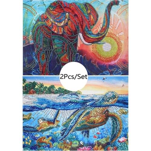 2Pcs Special Shaped Diamond Painting Cross Stitch Elephant Turtle Animal Diamond Mosaic 5D DIY Home Decor Picture Of Rhinestone
