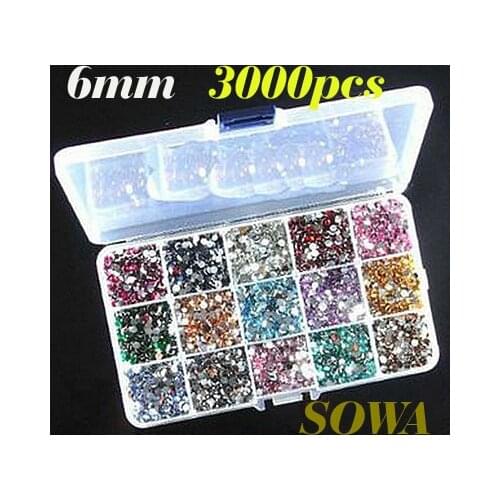 Free Shipping A 15 Grid Drilling Box + SS30 Size 6mm 3000pcs Multicolor Resin beads Flatback 10 colors randomly
