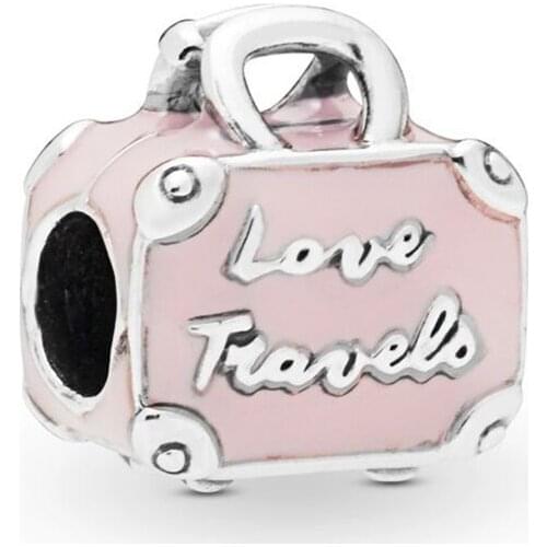 Free Shipping Authentic 925 Sterling Silver Pink Travel Bag Charm Fit Original Pandora Bracelet For Women DIY Jewelry S925 Bead