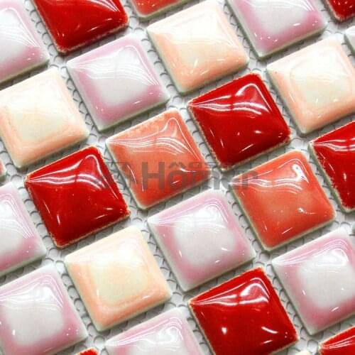 Shipping free! romantic glazed mosaic tiles sheets for kitchen backsplash tiles multi red color ceramic bathroom shower tiles
