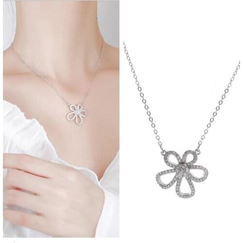 B-ling B-ling Shiny Flower Pendant Necklace For Women Jewelry Trendy 925 Sterling Silver Necklace Girl Clavicle Accessories Lady