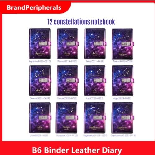 B6 Binder Leather Diary with Lock Digital Notebook Journal Constellation Daily Planner for Women Kids Girls
