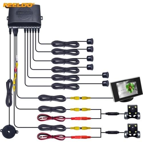 FEELDO 1Set Car 6 Sensors Front&Rear Dual View Parking Sensor Rear View System +Monitor+CCD Camera