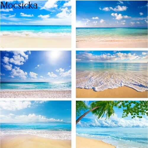 Blue Sky Sea Beach Photography Backdrop White Cloud Summer Portrait Background Photo Studio Hawaii Holiday Party Decoration Prop