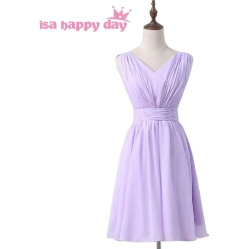 Girls short v-neck lavender girls bridesmaid pretty chiffon dresses brides maid dress gowns under 100 for party H3845