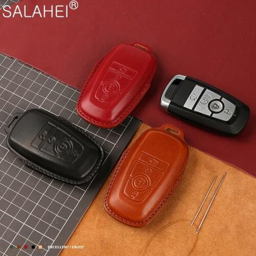 Leather Car Key Case Cover Shell For Ford Fusion Mondeo Mustang Explorer Edge EcoSport Lincoln Mondeo MKC MKZ MKX 2015 2016 2017