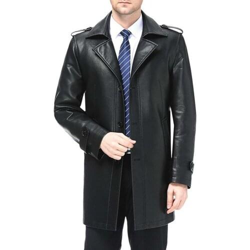 Fashion Men Pu Faux Leather Jackets Motorcycle Outwear suit collar Trench Long New Autumn Suede Masculino Casual Coat Clothing