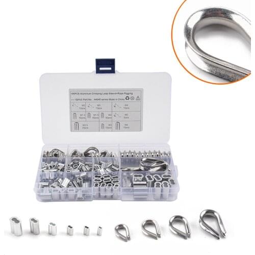 Pack of 195 Thimble Aluminum Crimping Loop Sleeve Assortment Accessories Set for 1/16" - 3/16" Diameter Wire Rope