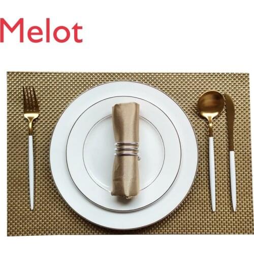 Model Room Tableware Table Display Set Simple Golden Trim Western Cuisine Plate Hotel Club Knife, Fork and Spoon Full Set