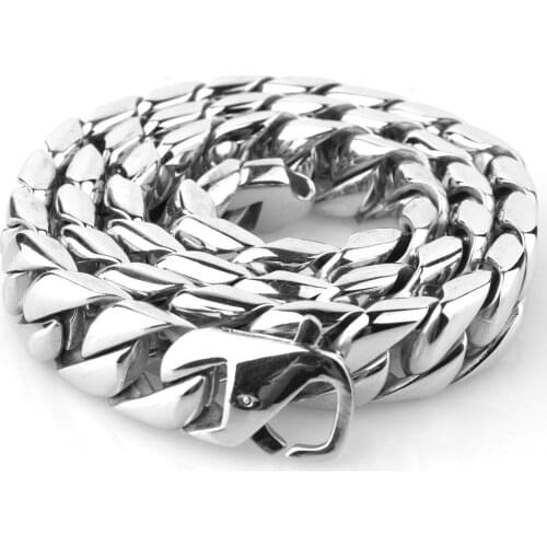 News Arrival 15mm Polished Stainless Steel Miami Curb Cuban Chain Necklaces Casting Lock Clasp Mens Link jewelry 7-40"