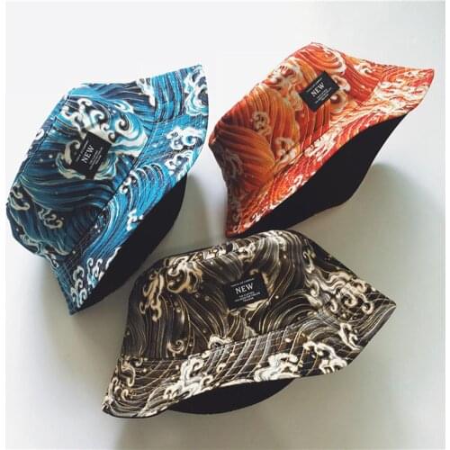 Sea Wave Print Cotton Bucket Hat for Women Men Outdoor Sunscreen Bucket Cap Sun Hat Bucket Caps Fishing Hats Fisherman Hat