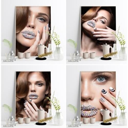 Fashion Beauty Salon Wallpaper Art Print Poster Cosmetics Manicure Makeup Coloured Diamonds Lips Photography Modern Home Decor
