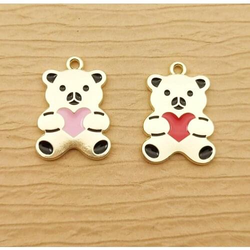 10pcs 15x21mm enamel heart bear charm for jewelry making crafting fashion earring pendant diy bracelet charm necklace charms
