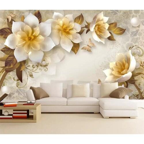 Custom Photo Wallpaper Murals 3D Stereo Relief camellia European vintage Living Room Non-woven Fabric Wallpaper For Walls 3 D