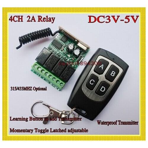 DC3V 5V 4CH Relay Receiver Remote Control Switch DC 3.6V 3.7V 4.2V 4.5V 5V Mini LED Lamp Lighting Remote ON OFF Controller Learn
