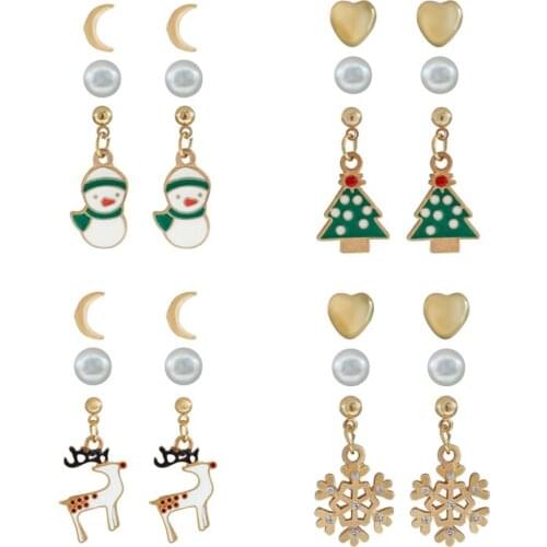 Christmas suit Earrings Fashion ear studs Zinc Alloy Material Christmas tree Snowman reindeer snowflakes Brincos Female jewelry