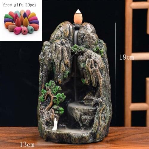 With 20pcs Mountain Smoke Waterfall Backflow Incense Cones Resin Backflow Incense Burner Mountain Stream Censer Holder