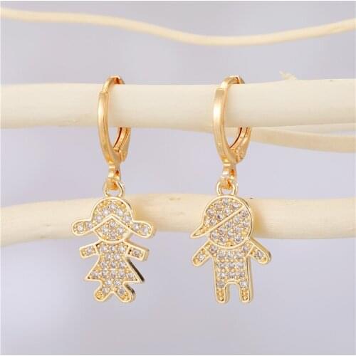 1Pair New Creative Asymmetric Cartoon Girl Boy Hoop Earrings For Women Punk Cute Shiny Zircon Couples Ear Stud Jewelry Gift