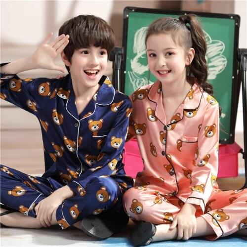 Boys Silk Pajamas 2019 Autumn Winter Long Sleeve Childrens Cloth Girl Sleepwear Sets Girls Pyjamas Sets for Kids Pajamas Set