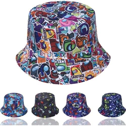 New Amoug Us Cartoon Print Fisherman Hat for Men and Women Sun Protection Sun Hat Anime Game Peripheral Basin Hat Free Shipping