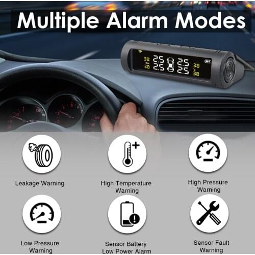 TPMS Car Tire Pressure Monitor System Automatic Brightness Control Solar Power Adjustable LCD screen Wireless 4 tire