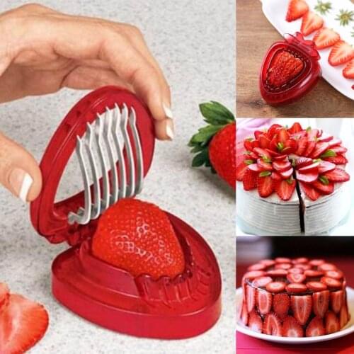 Strawberry Cake Making Slicer Tool Fruit Salad Cutter Stainless Steel Strawberry Cutter Fruit Slicer Portable Kitchen Gadgets