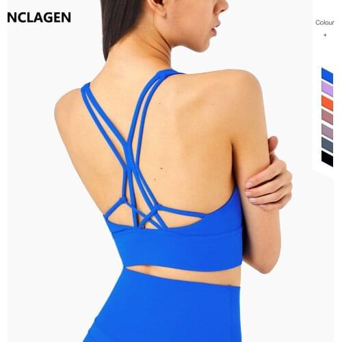 NCLAGEN Sports Bra Women Gym High Impact Woman Tank Top Push-up Elastic Beautiful Back Cross Gym Underwear Padded Yoga Blouse