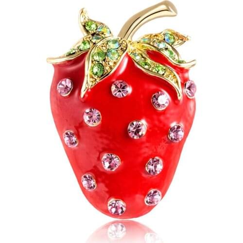 Rhinestone Red Strawberry Brooches for Women Charm Fashion Jewelry Cute Fruit Accessories Shirts Brooch Pin High Quality AL489