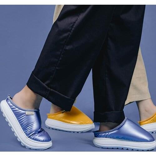 Winter Slippers Women Indoor Warm Down Cloth EVA Thick Sole platform shoes plush Slipper For Women Non-slip Waterproof