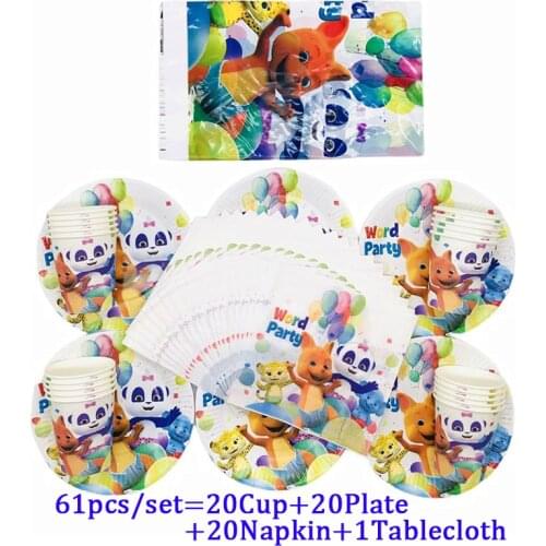 Kids Word Party Theme Birthday Decorations Paper Cup Plate Napkin Tablecloth Tableware Christmas Party Supplies Set For 20person