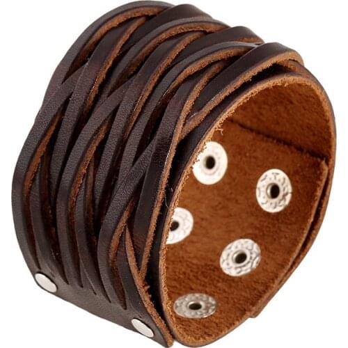 Vintage Multilayer Genuine Leather Brown Vintage Wrap Punk Bracelets For Men New Arrival Adjustable Women Charm Bracelet