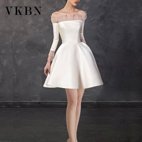 VKBN New Autumn Dresses for Women Casual Strapless Gauze White Long Sleeve Midi Party Dress Elegant Vestidos De Fiesta