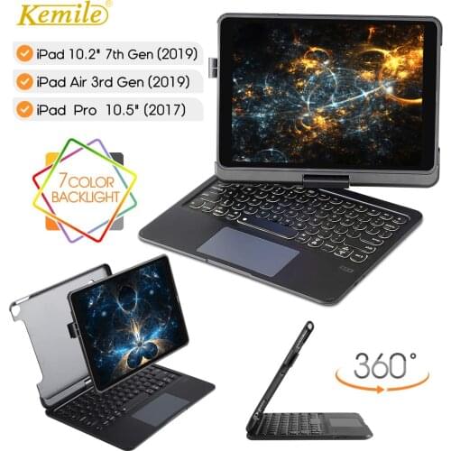 360 Rotation keyboard For iPad 8th generation 10.2 2020 Case Keyboard 7 Color Backlit Keyboard Cover For iPad Air 3 10.5 funda