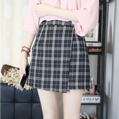 Qooth Preppy Style Mini Skirt Women Plaid Elegant Work Skort 2020 Spring Vintage New Brief High Waist Retro Short Skirt QH1012