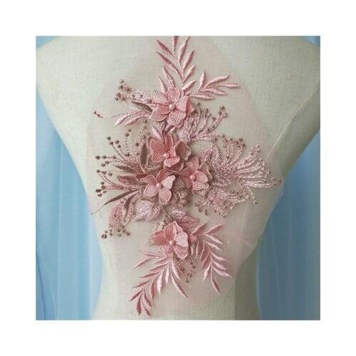 3D Flower Lace Bead mirror lace appliuque big medallions laces motif for dresses DIY color laces flowers