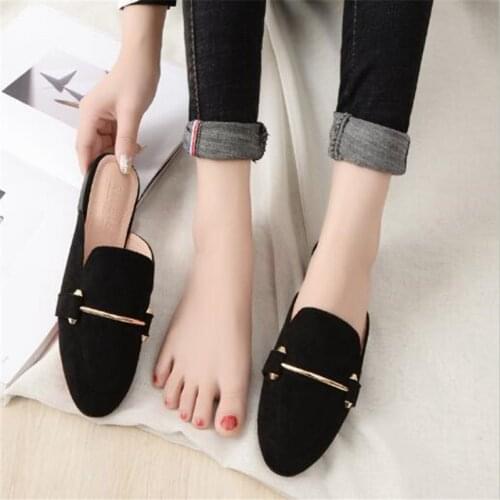 Womens Autumn Toe-covered Slippers Big Size 31-43 Designer Sandals Woman Mule Shoes Fashion Female Flip Flops Ladies Home Shoes