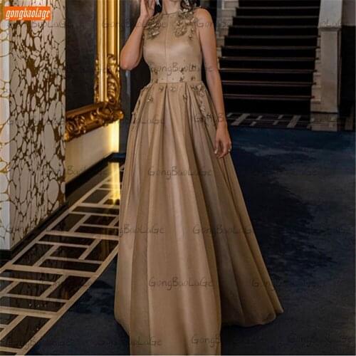 Fashion Gold Prom Gowns Long 2021 robe de bal femme longue A Line Satin Women Dresses For Party Custom Made vestidos de gala New