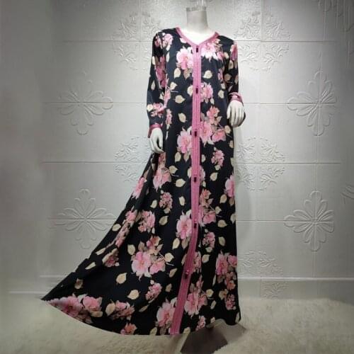 Womens Long Muslim Dress Kimono Dubai Abaya Floral Print Boho Kaftan Malaysia Elegant Gown 2021 Eid Djellaba Marocaine Bubu