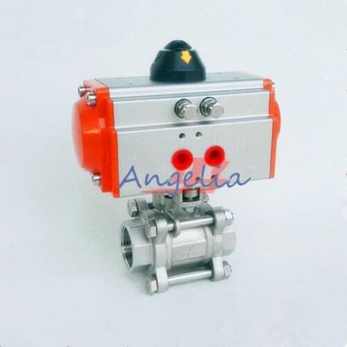 1/2" NPT DN15 Stainless Steel 304 Three-piece type Pneumatic Ball Valve Double Acting PTFE Seal Water Air Oil