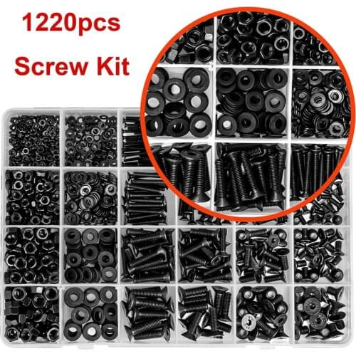 1220pcs Metric Bolt Assortment M2 M3 M4 M5 Washer Screws Nuts Hex Socket Head Cap Machine Screws Round Socket Bolts