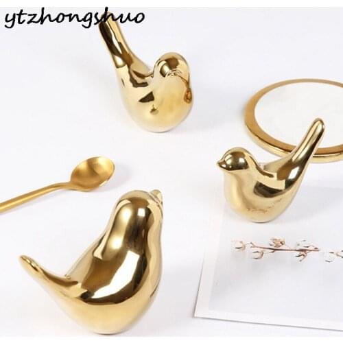 2021 Creative Gold Ceramic Bird Figurines Home Decoration Accessories Golden Birds Figures Fashion Wedding Ornaments Room Decor