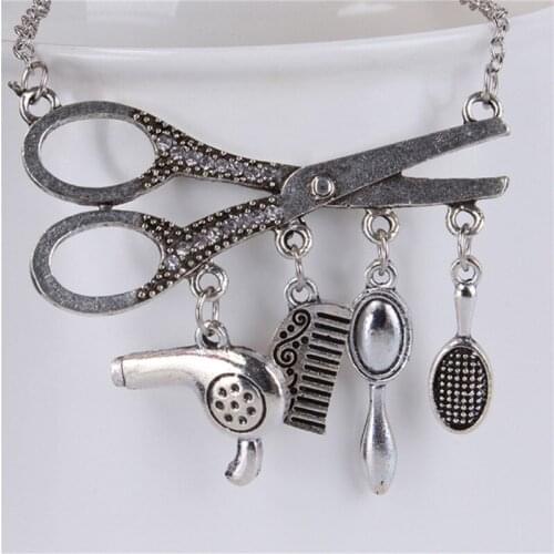 2021 New Creative Necklace Tool Hair Dryer/Scissor/Comb/Mirror Pendants Necklace Barber Shop Hair Dresser Present Necklace