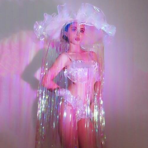 2021 Stage Costumes For Women Singer Stage Performance Outfits Fringe Hat Crystal Bikini Summer Party Gogo Rave Clothes VDB3384