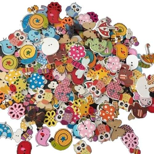 50pcs cartoon printing buttons handmade stickers diy jewelry colorful mixed wood buttons childrens clothing accessories