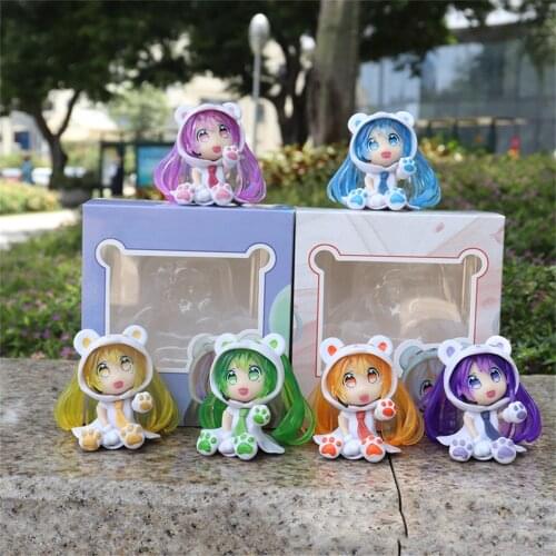 6Pcs/Set Q Version Bear Hatsune Miku PVC Car Ornaments Statue Action Anime Figure Model Collection Kids Toys